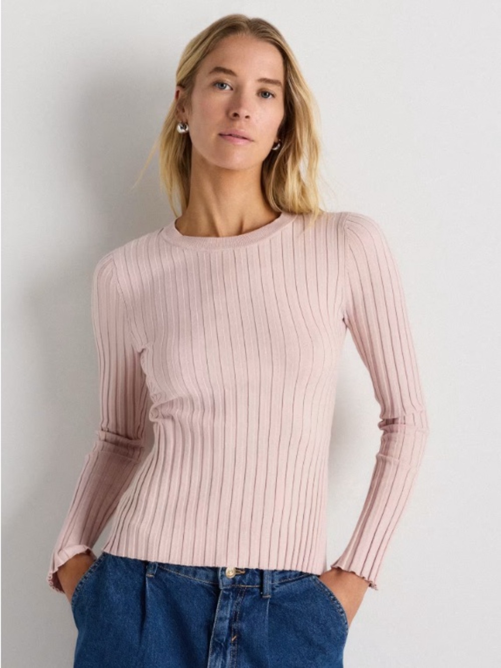 Quince NEW cotton and cashmere wide ribbed sweater size M medium beige NWT